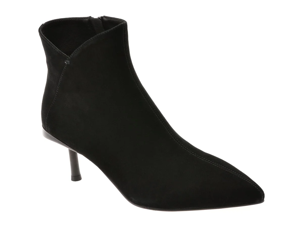 Botine Elegante Epica Negre, 24A506, Din Piele Întoarsă
