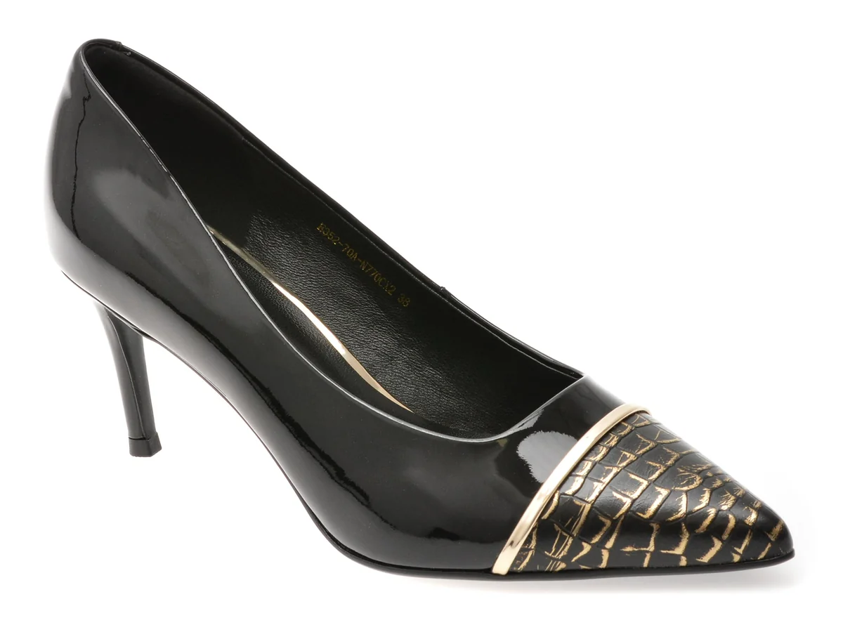 Pantofi Eleganți Epica Negri, E35270A, Din Piele Naturală Lăcuită