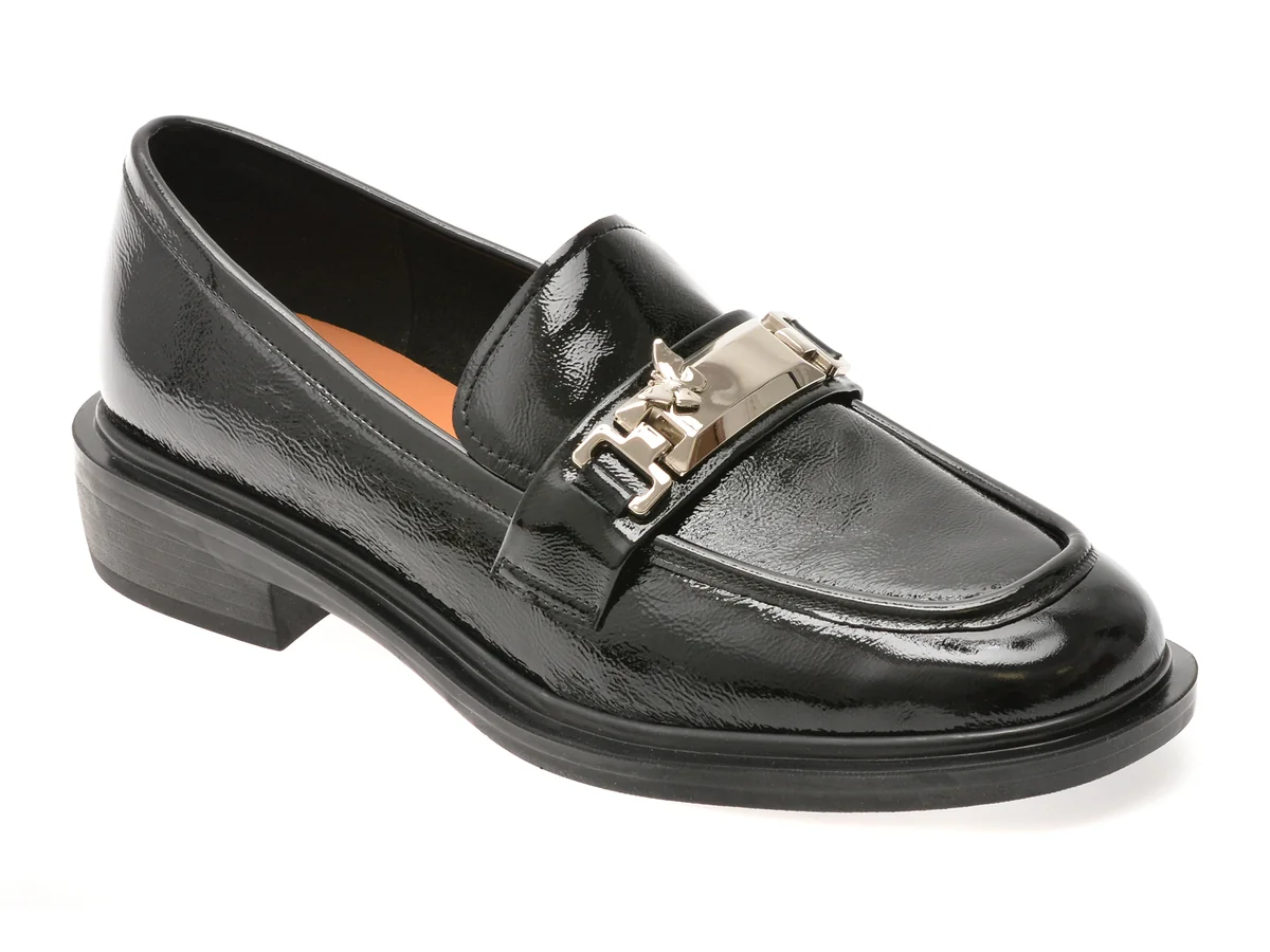 Mocasini Epica Negri, E33024A, Din Piele Naturala Lăcuită