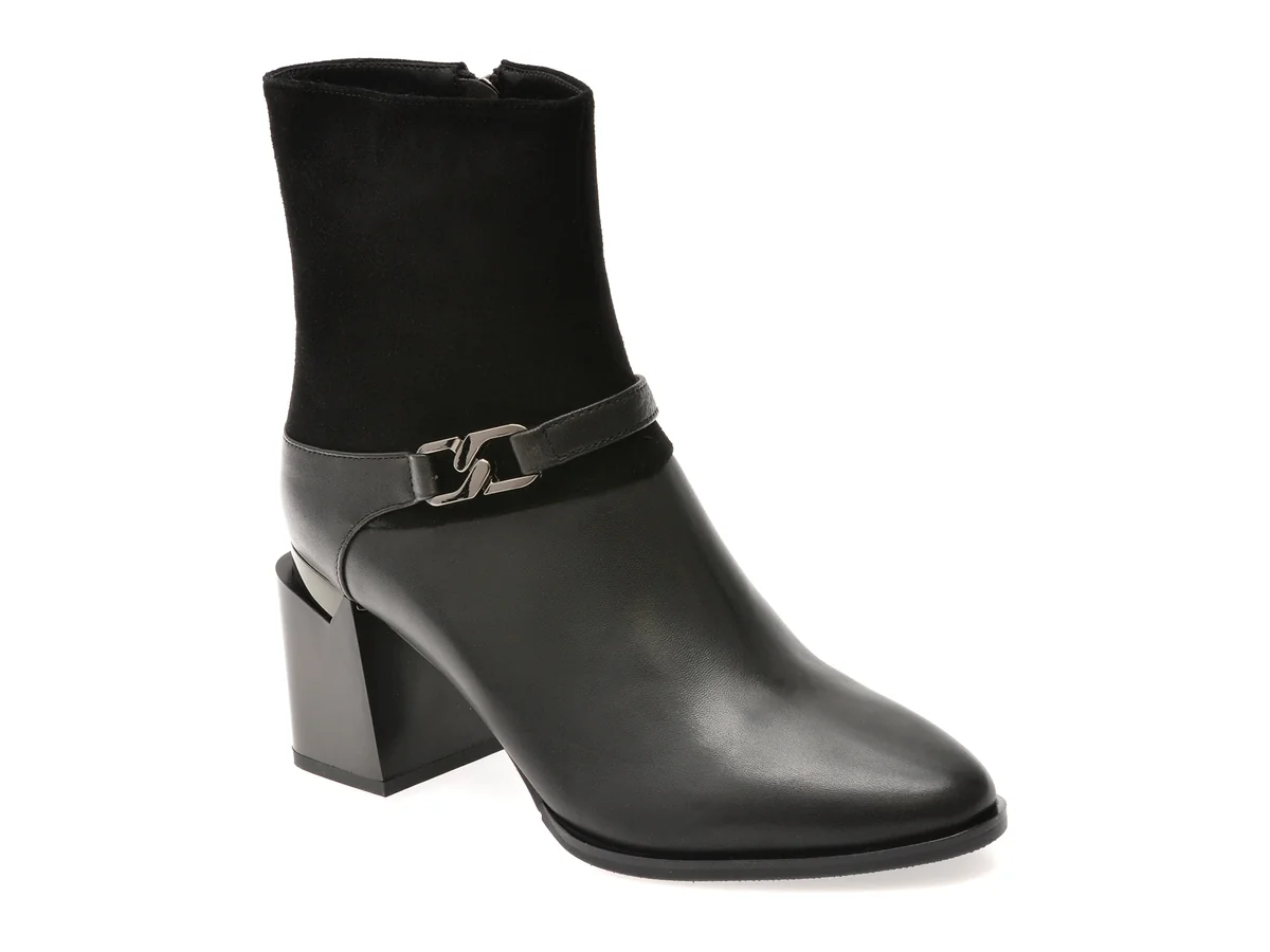 Botine Flavia Passini Negre, D380, Din Piele Naturală
