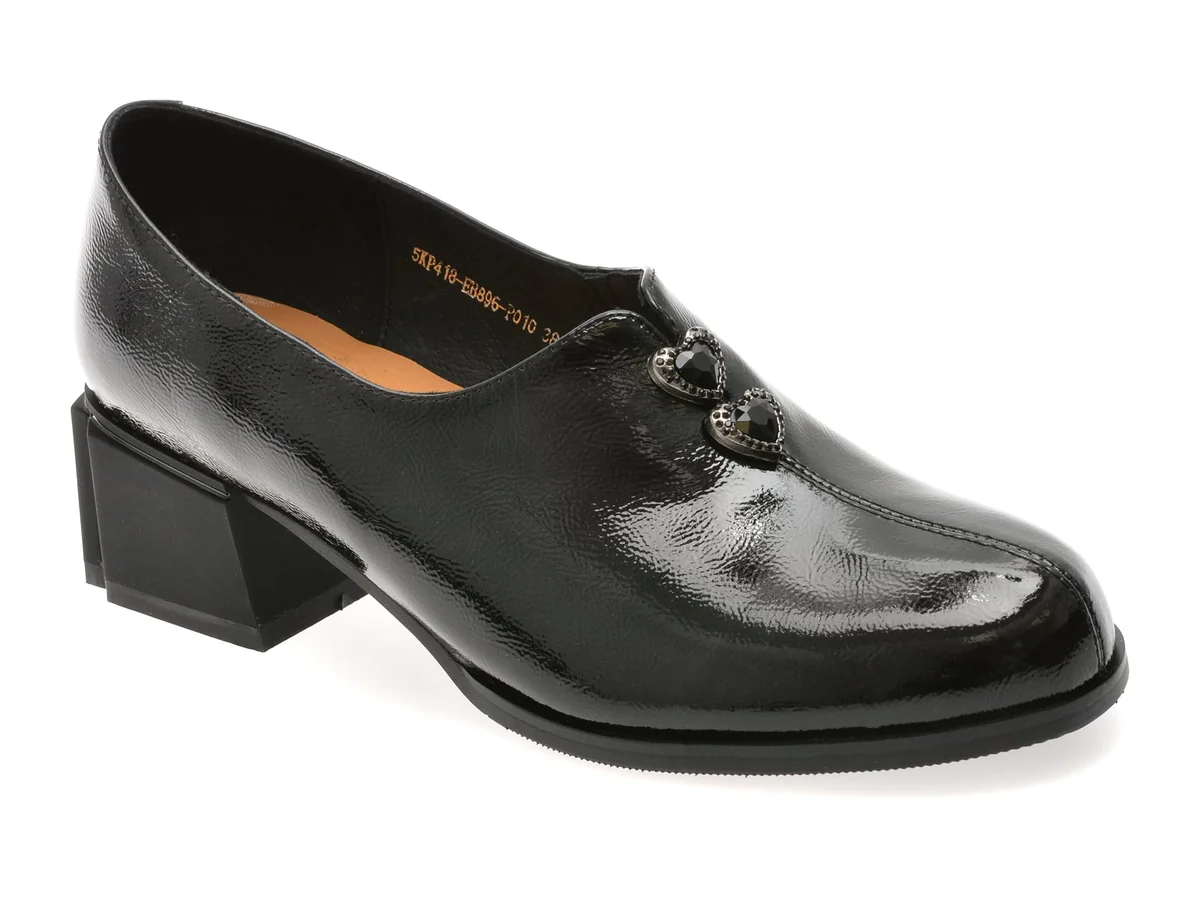 Pantofi Epica Negri, Eb896, Din Piele Naturala Lacuita