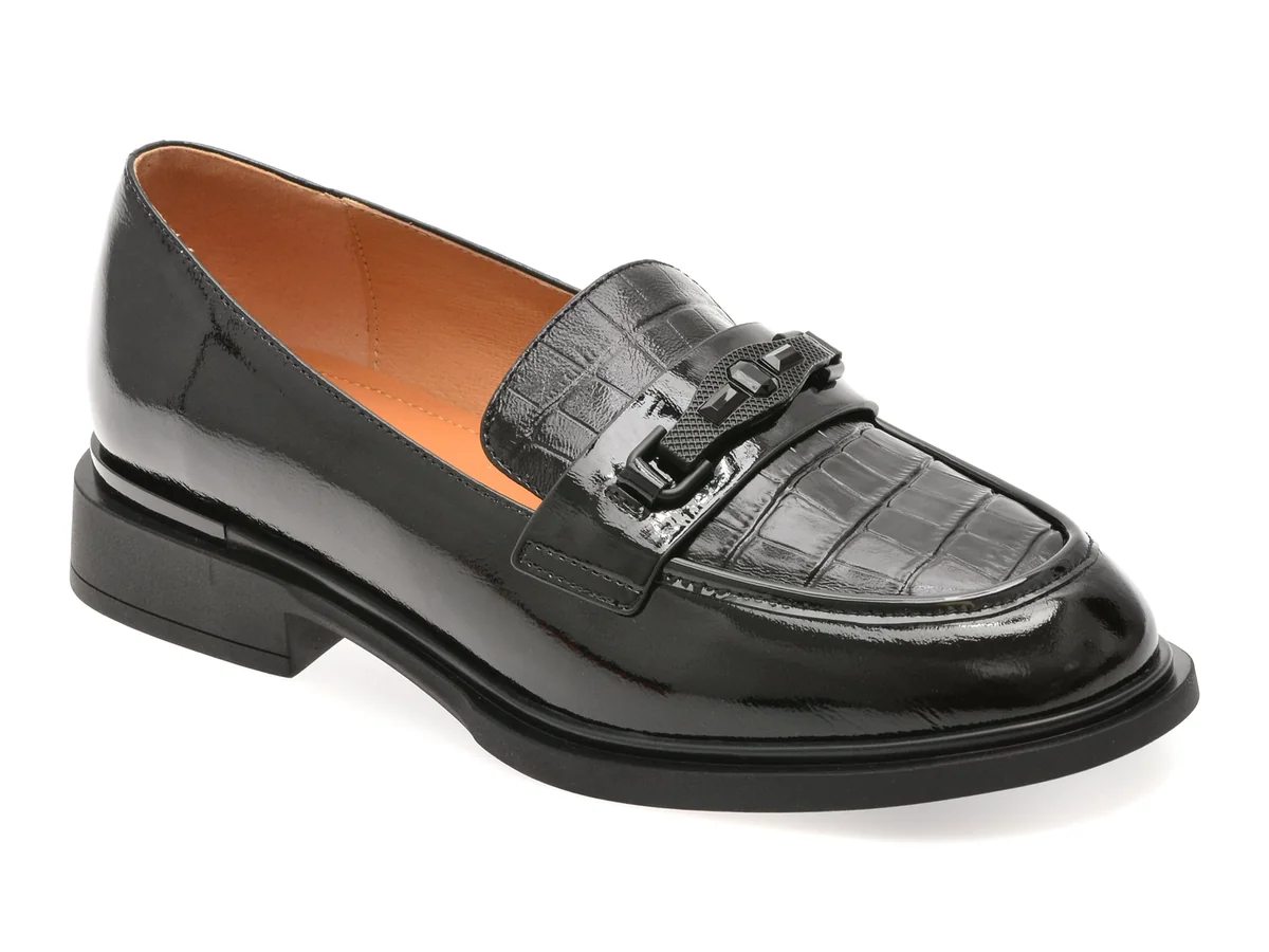 Mocasini Epica Negri, M371, Din Piele Naturala Lăcuită