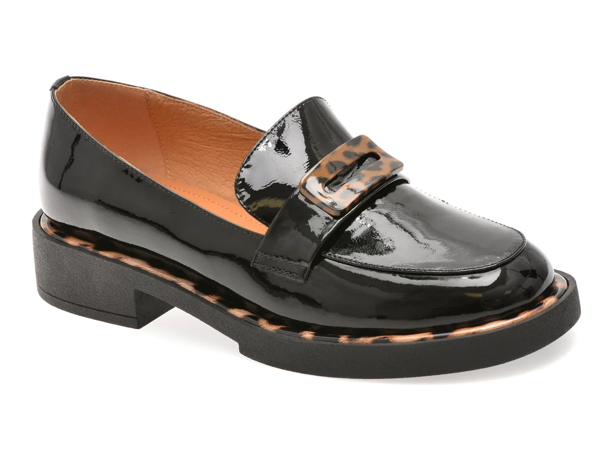 Mocasini Epica Negri, M111, Din Piele Naturala Lăcuită