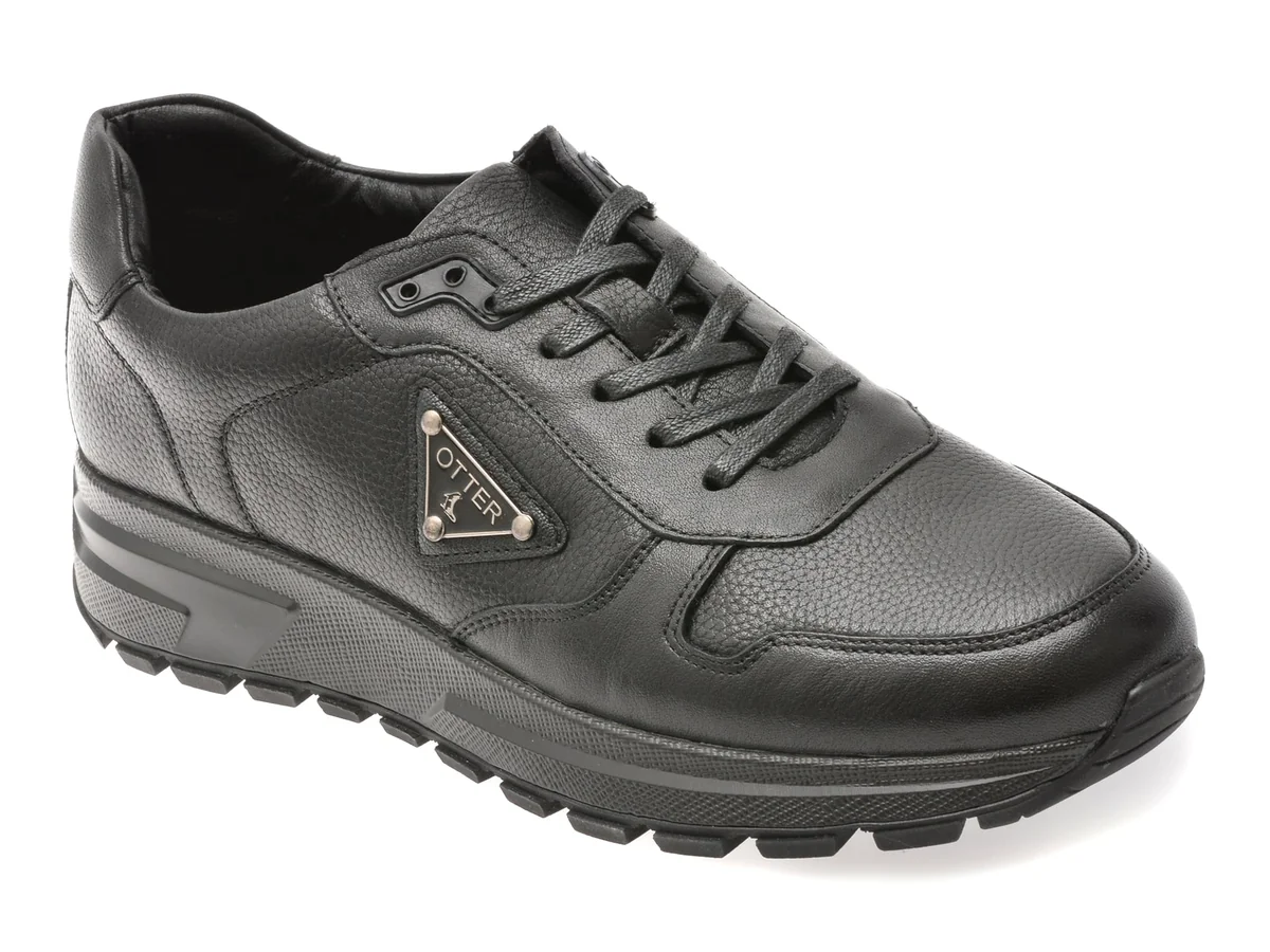 Pantofi Sport Otter Negri, 12082, Din Piele Naturala