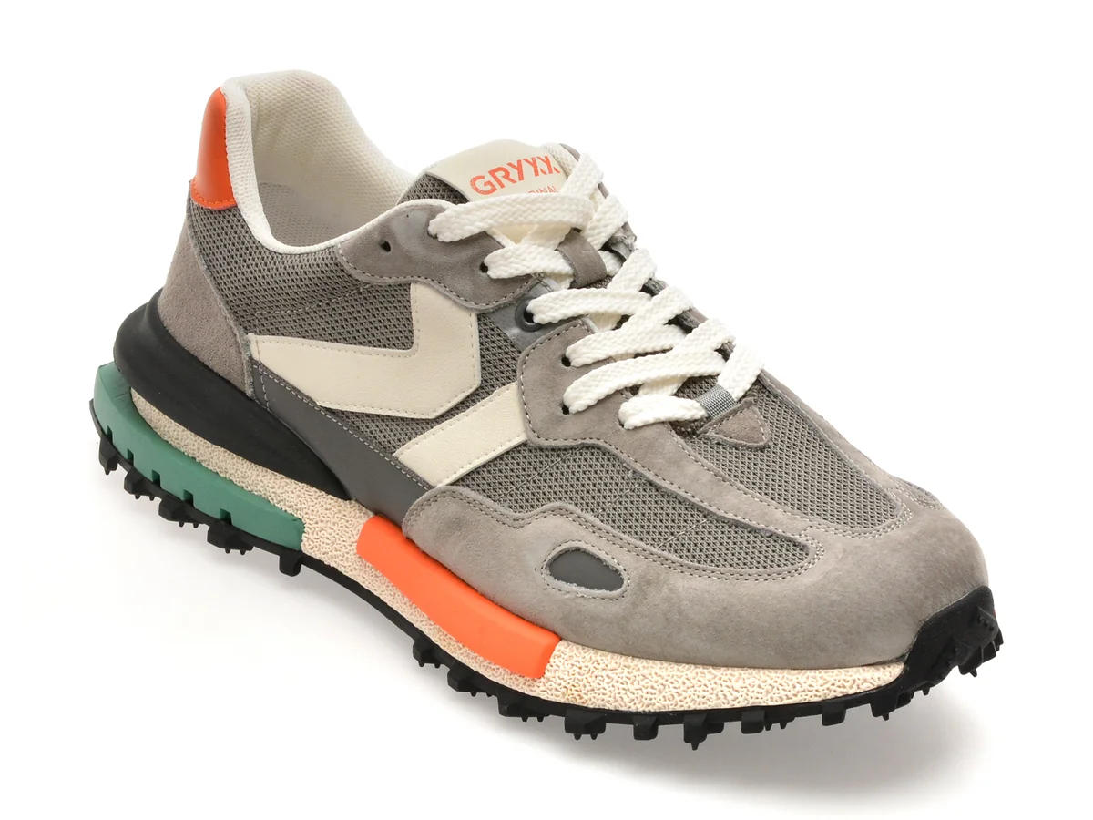 Pantofi Sport Gryxx Gri, 35021, Din Material Textil Și Piele Naturală