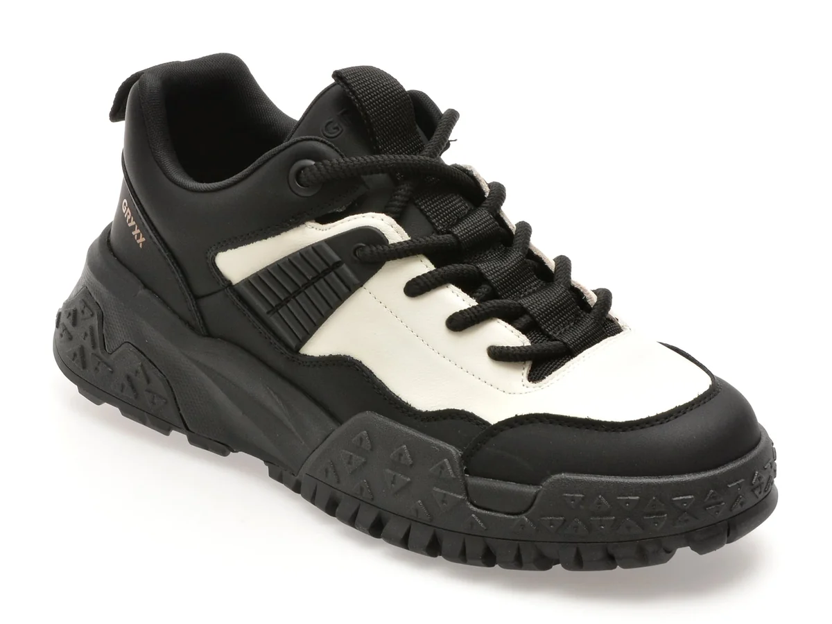 Pantofi Sport Gryxx Alb-Negru, LN7, Din Piele Naturala