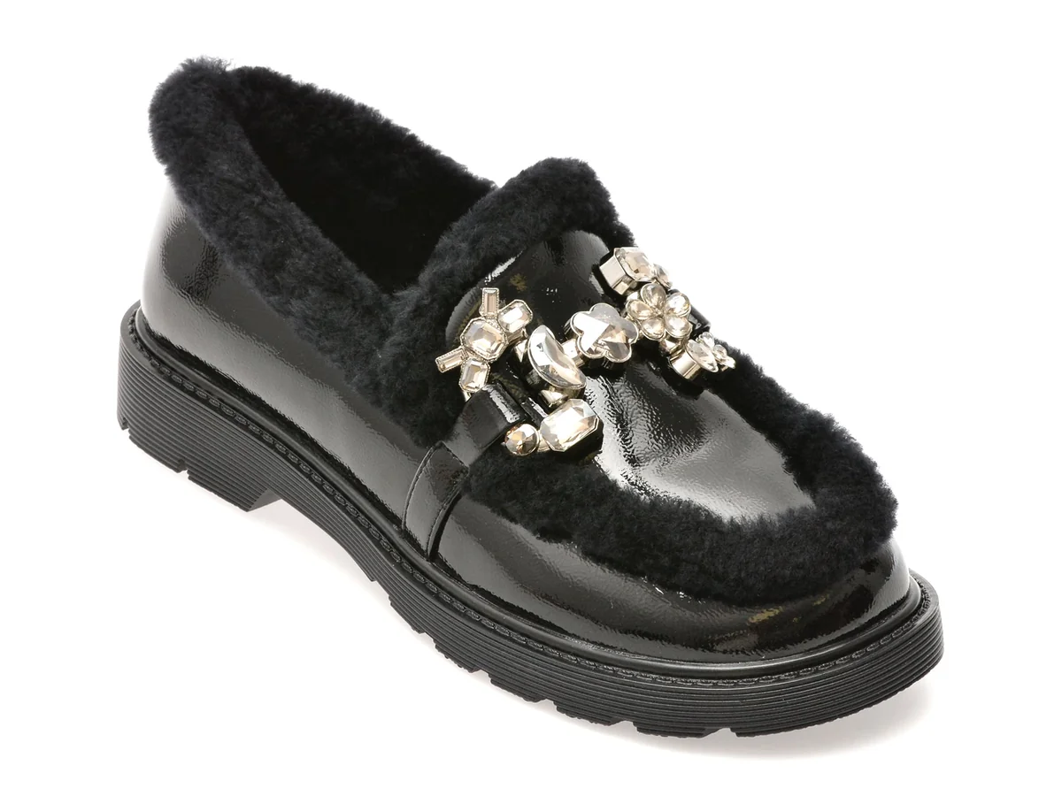 Mocasini Epica Negri, 4A495, Din Piele Naturala Lacuita