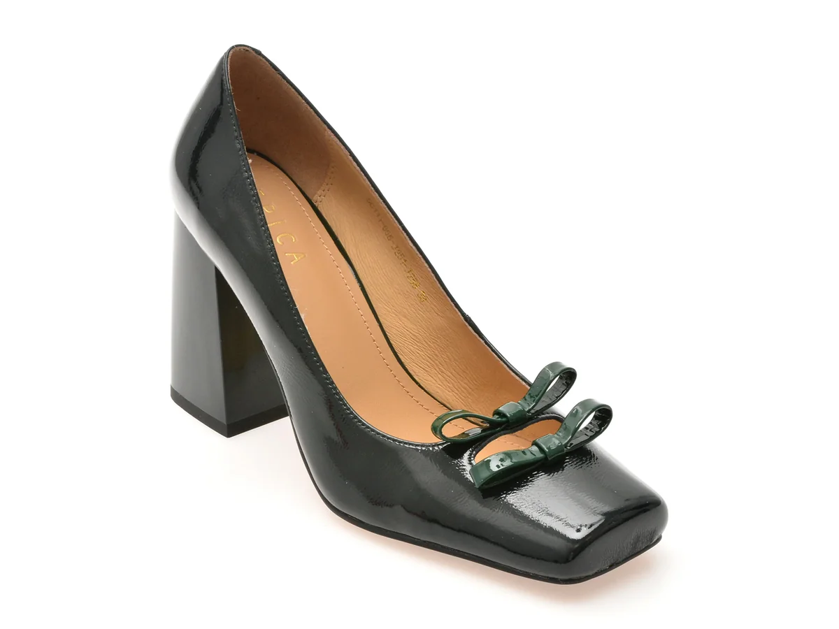 Pantofi Eleganți Epica Verzi, 5C111, Din Piele Naturală Lăcuită