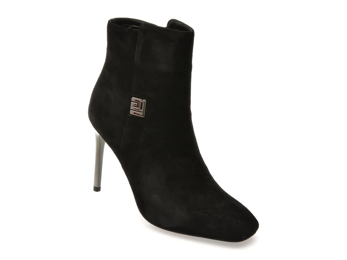 Botine Elegante Epica Negre, J30822, Din Piele Întoarsă