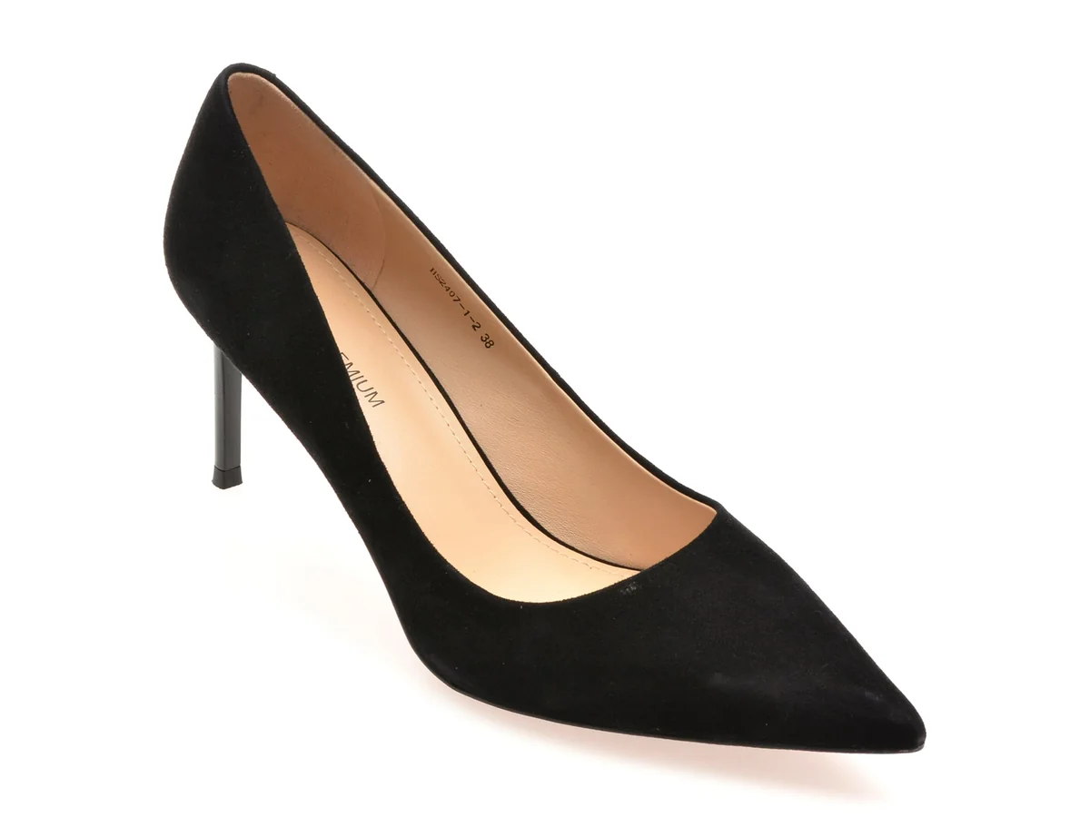Pantofi Eleganți Epica Premium Negri, 2407, Din Piele Întoarsă