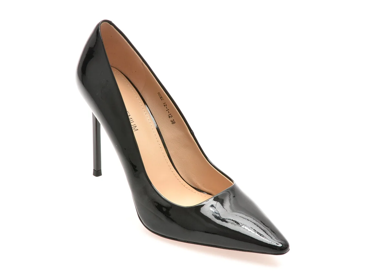 Pantofi Eleganti Epica Premium Negri, X212, Din Piele Naturala Lacuita