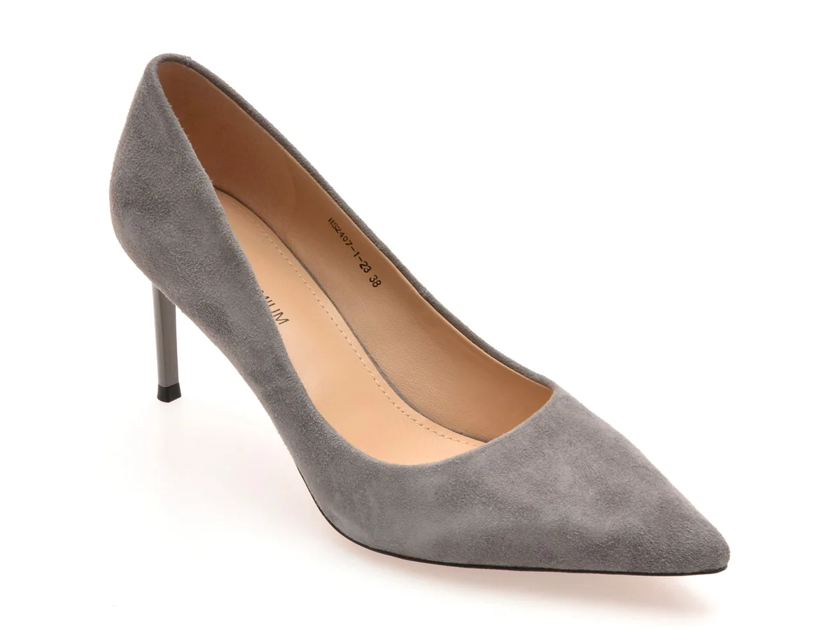 Pantofi Eleganți Epica Premium Gri, 2407, Din Piele Întoarsă