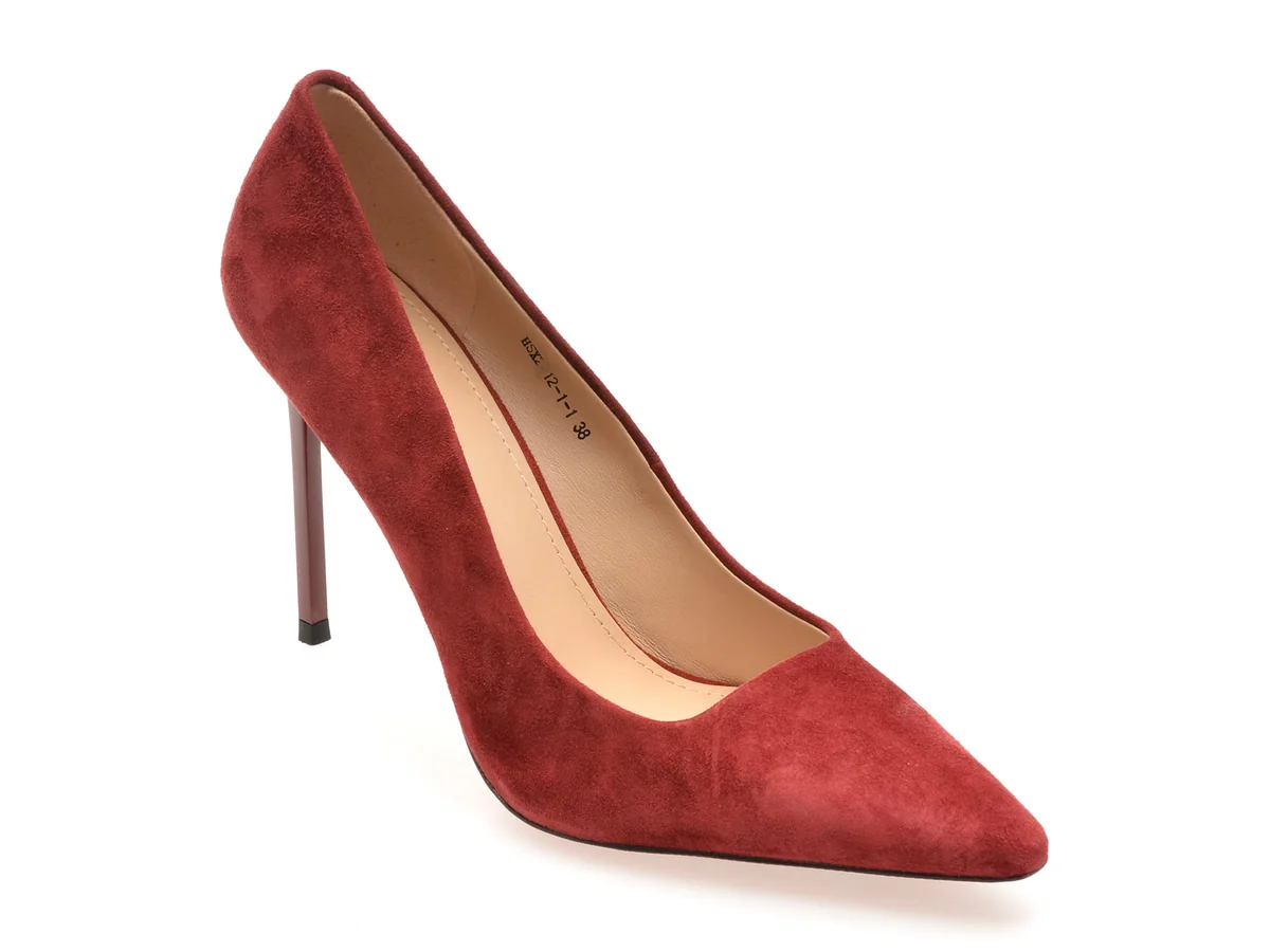 Pantofi Eleganti Epica Premium Roșii, X212, Din Piele Întoarsă