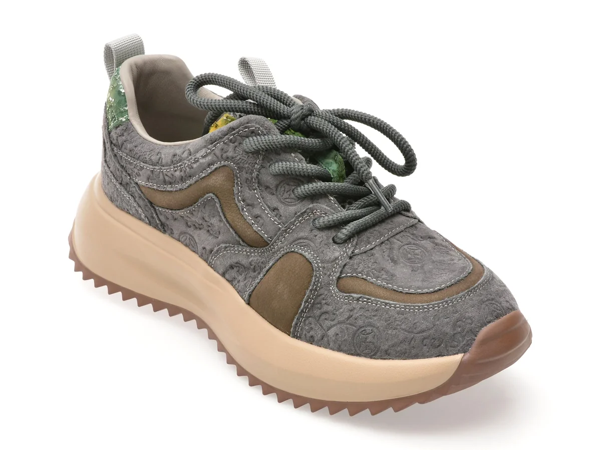 Pantofi Sport Epica Gri, 5388, Din Piele Naturala