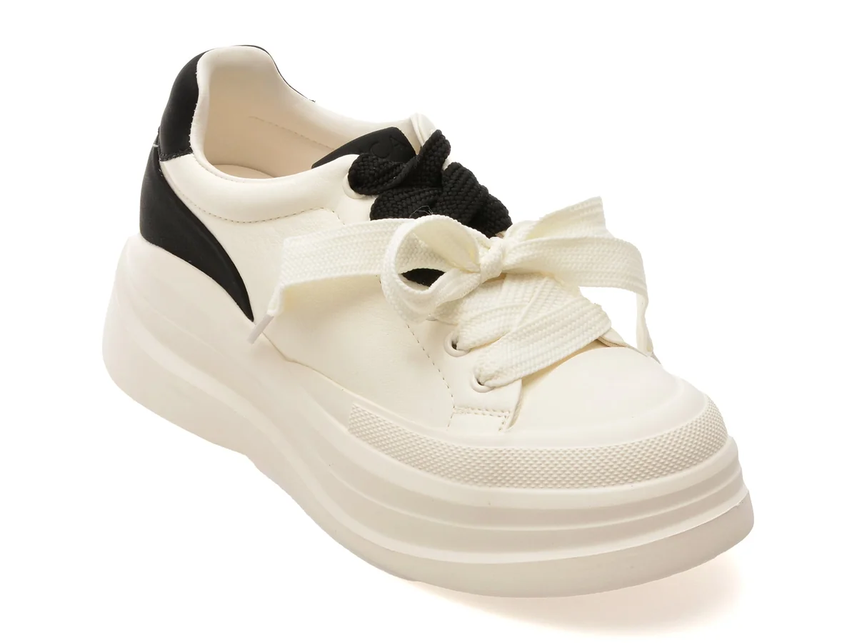 Pantofi Sport Epica Alb-Negru, C1925, Din Piele Naturală