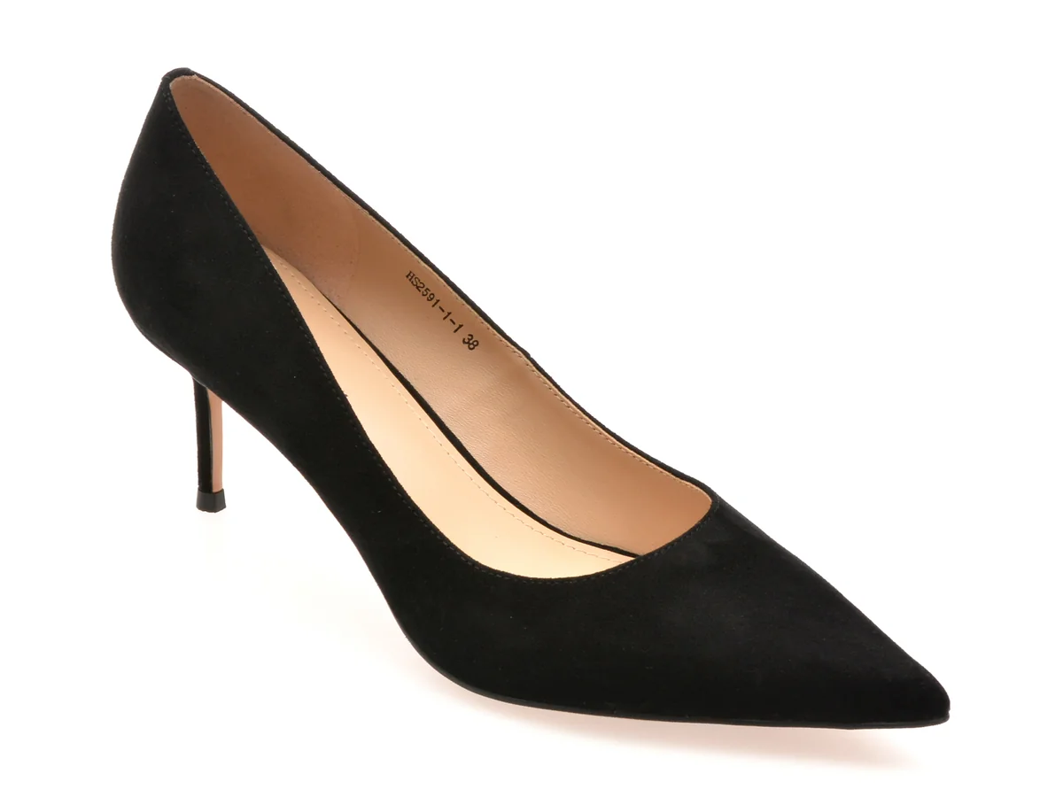 Pantofi Eleganți Epica Premium Negri, 2591, Din Piele Întoarsă