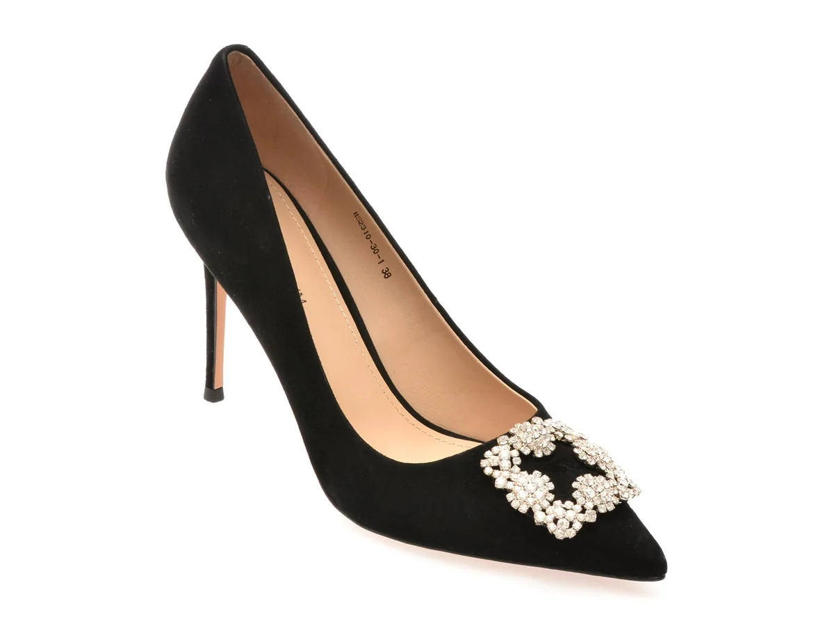 Pantofi Eleganți Epica Premium Negri 2310 Din Piele Întoarsă