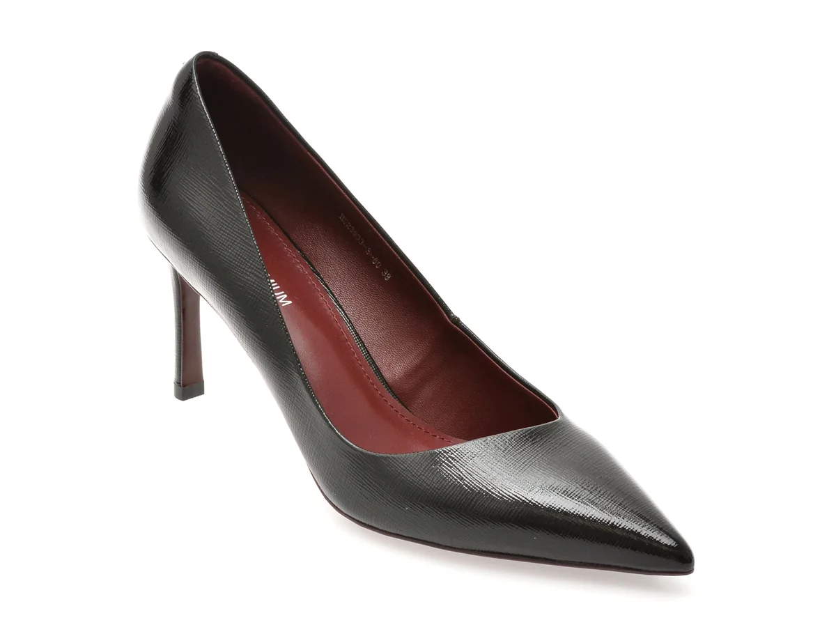 Pantofi Eleganți Epica Premium Negri, 23933, Din Piele Naturală Lăcuită