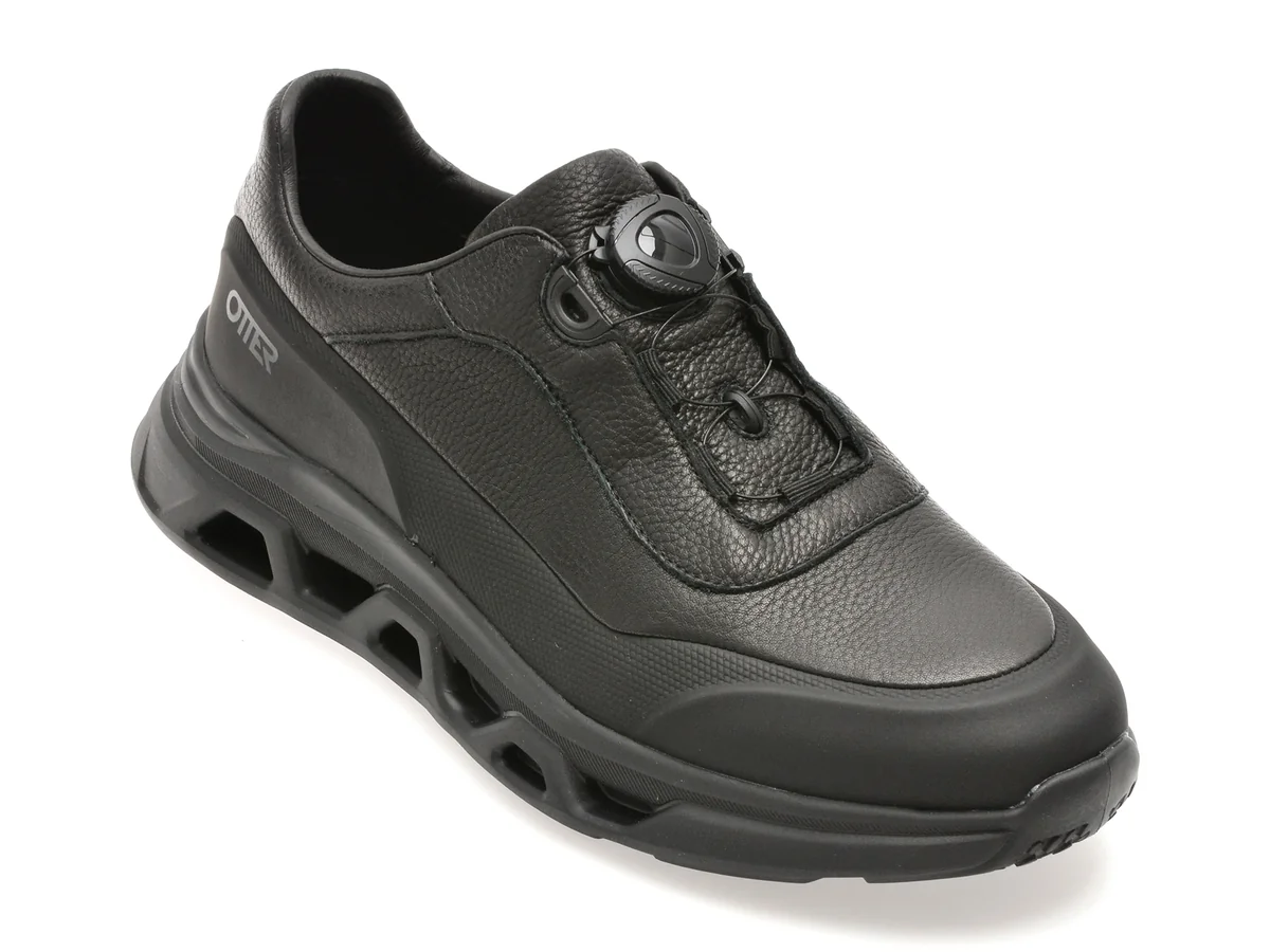 Pantofi Sport Otter Negri, 821602, Din Piele Naturala
