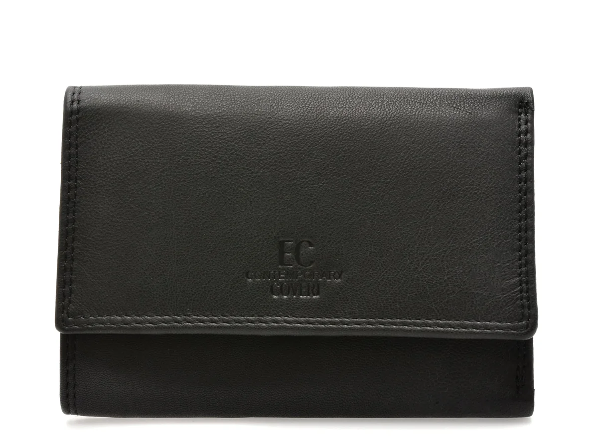 Portofel Coveri Negru, Ec70331, Din Piele Naturala