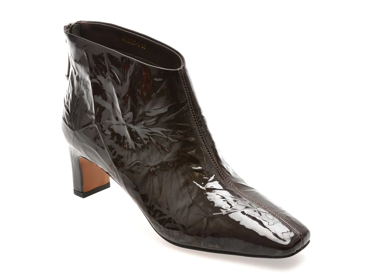 Botine Elegante Epica Maro, 33M2525, Din Piele Naturala Lacuita
