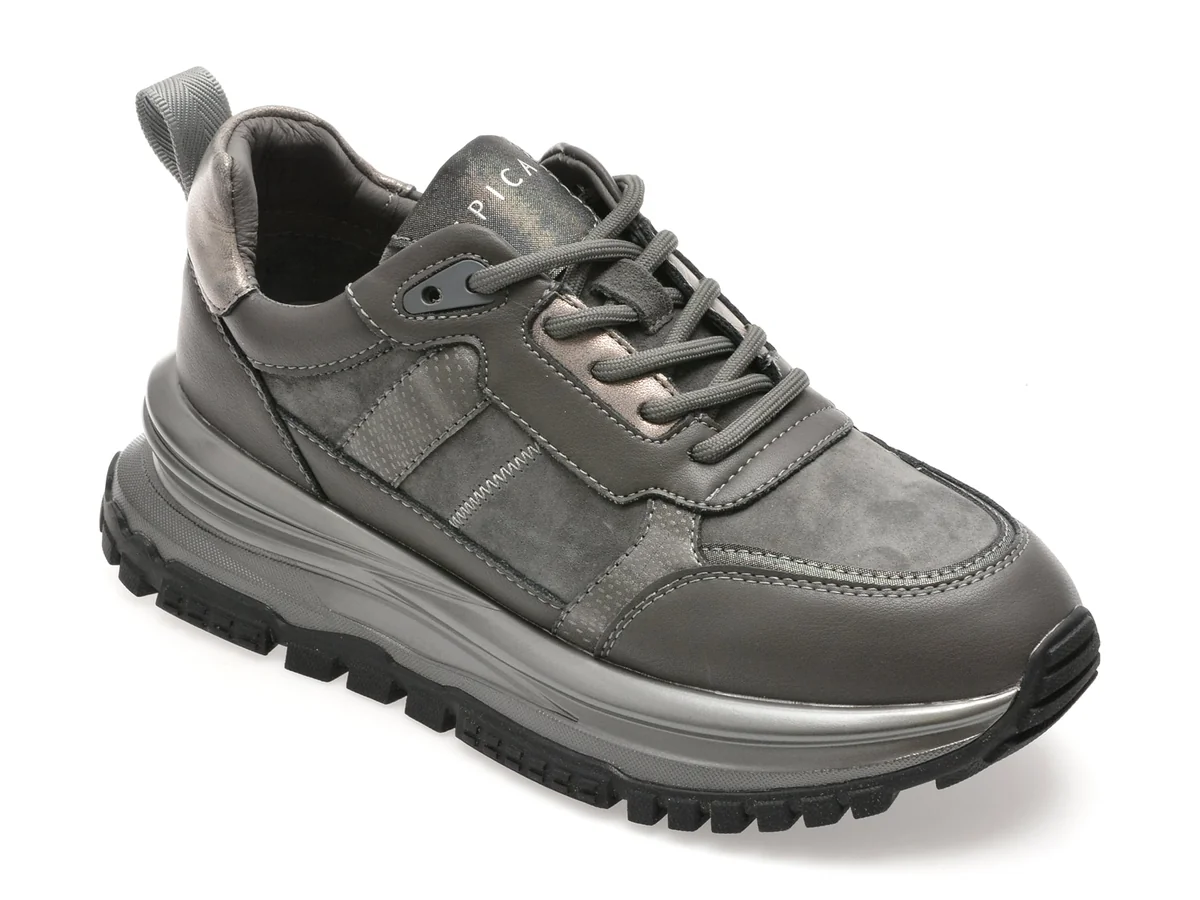 Pantofi Sport Epica Gri, QS319, Din Piele Naturala