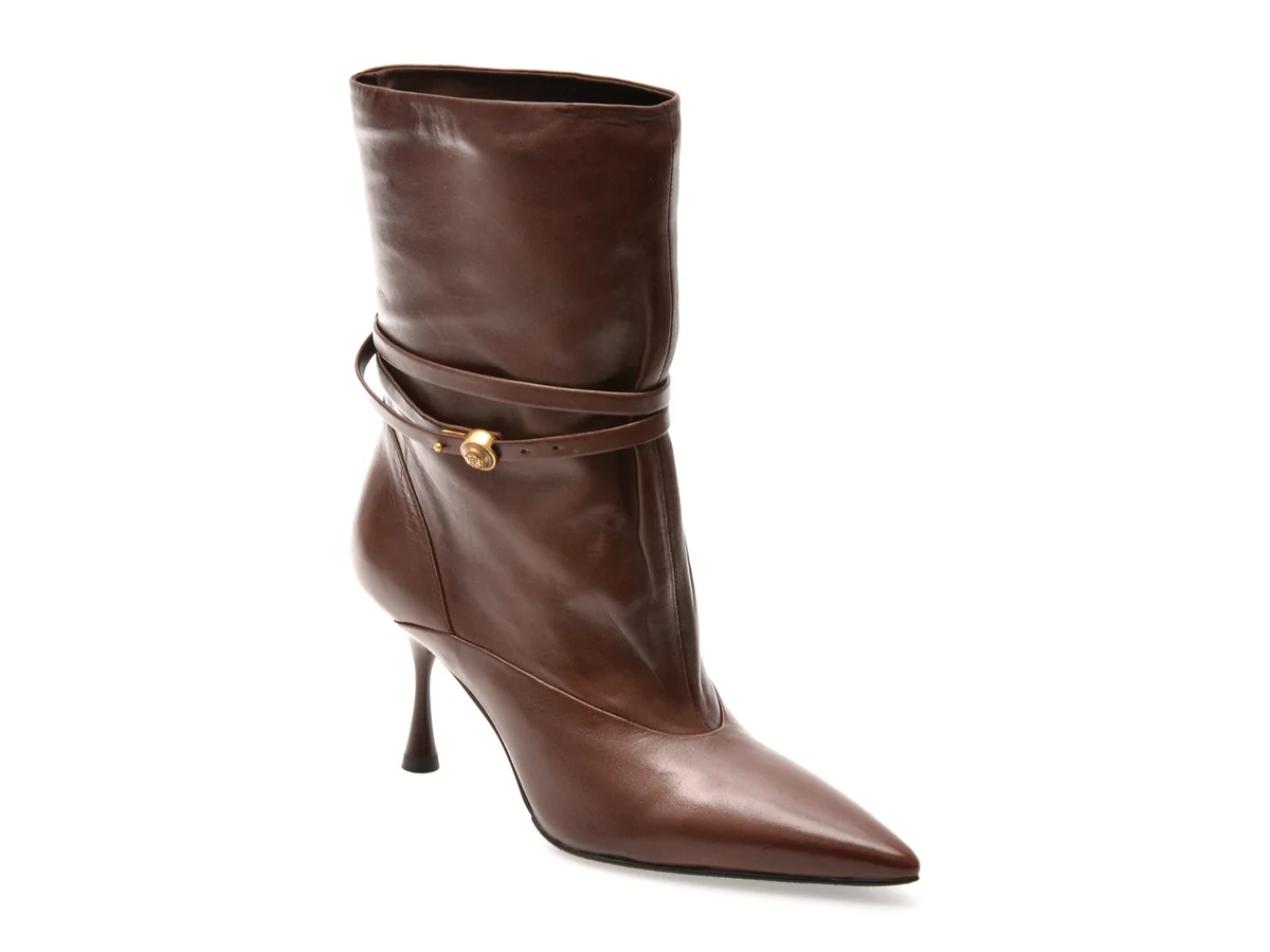 Botine Elegante Epica Premium Maro, 01373TB, Din Piele Naturala