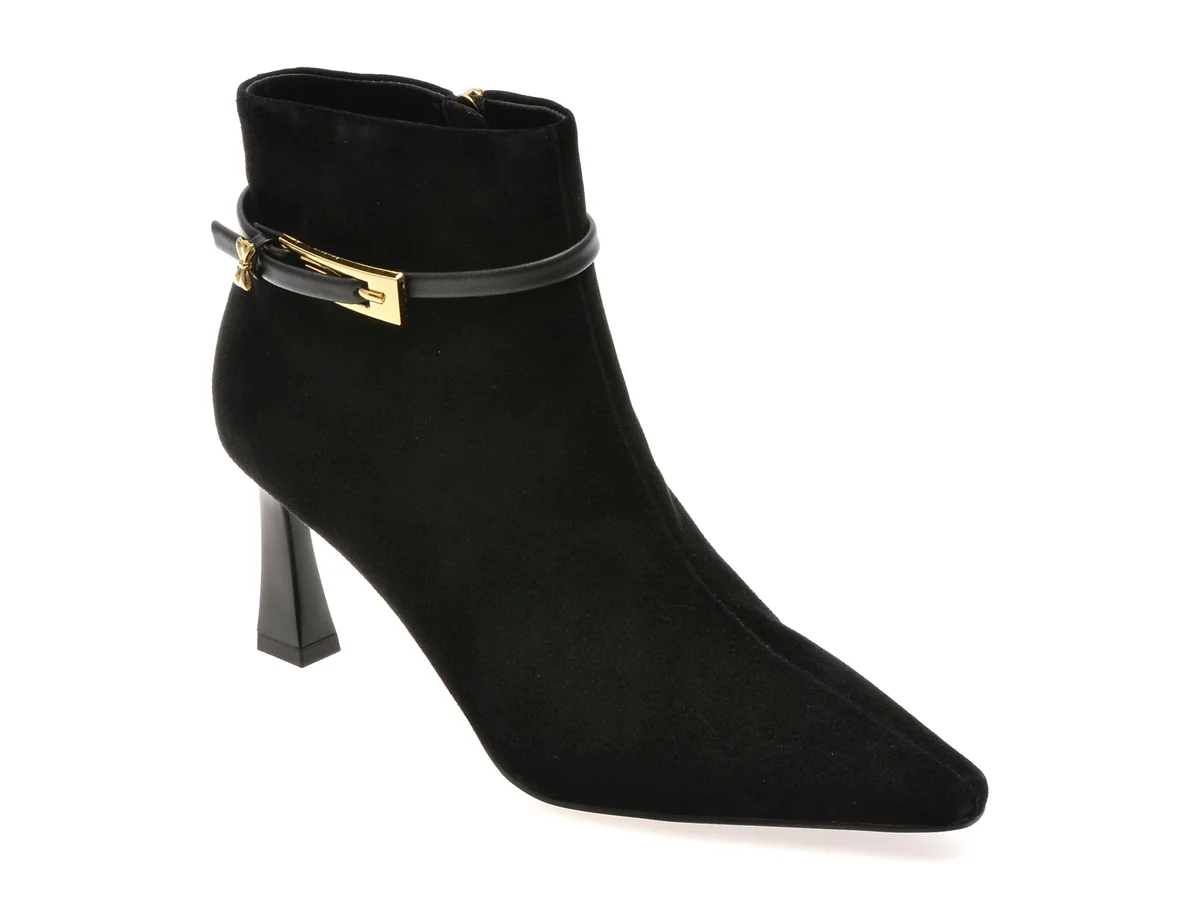 Botine Elegante Epica Negre, 25M2579, Din Piele Întoarsă