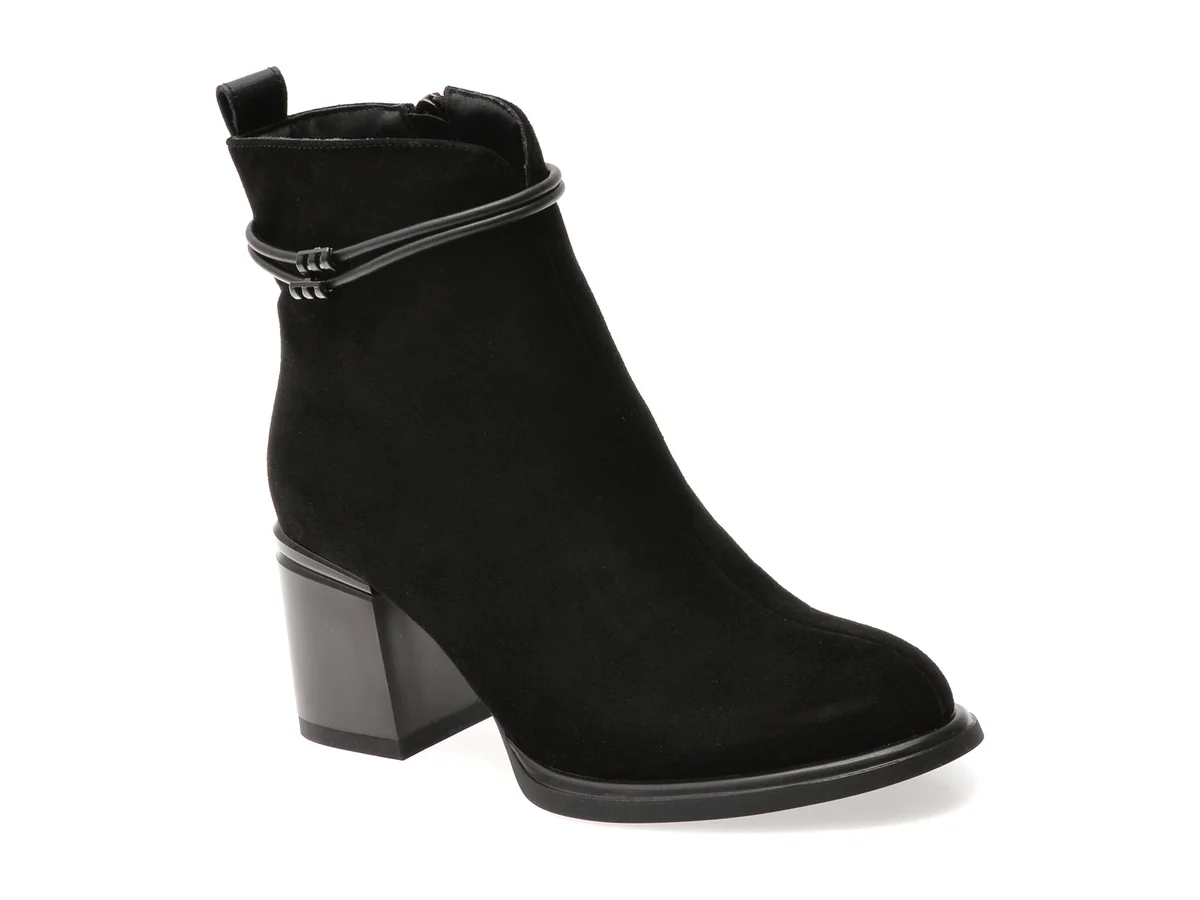 Botine Flavia Passini Negre, Dx01302, Din Piele Întoarsă