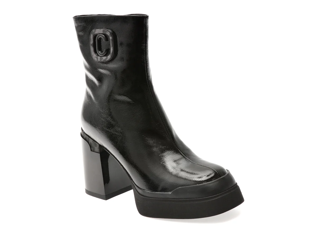 Ghete Flavia Passini Negre, WK2716, Din Piele Naturala Lacuita