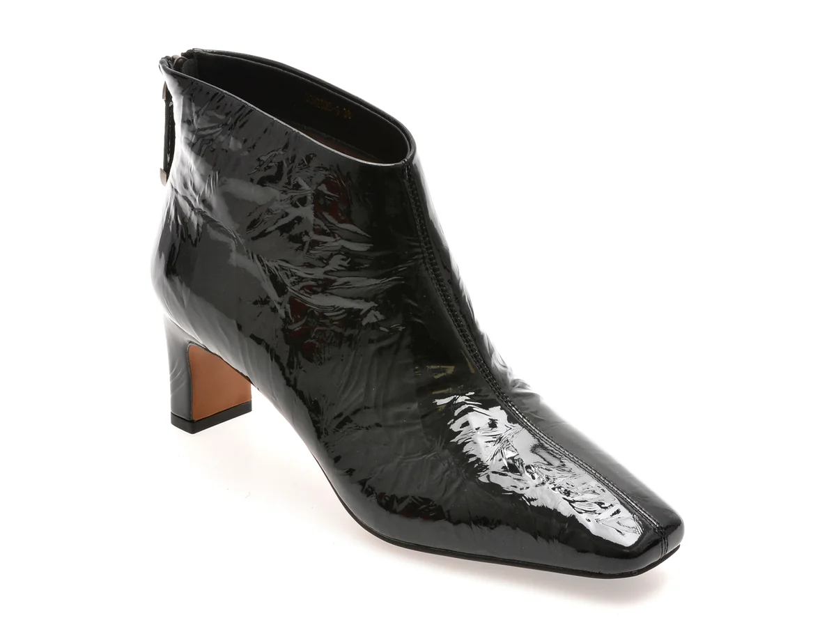 Botine Elegante Epica Negre, 33M2525, Din Piele Naturala Lăcuită