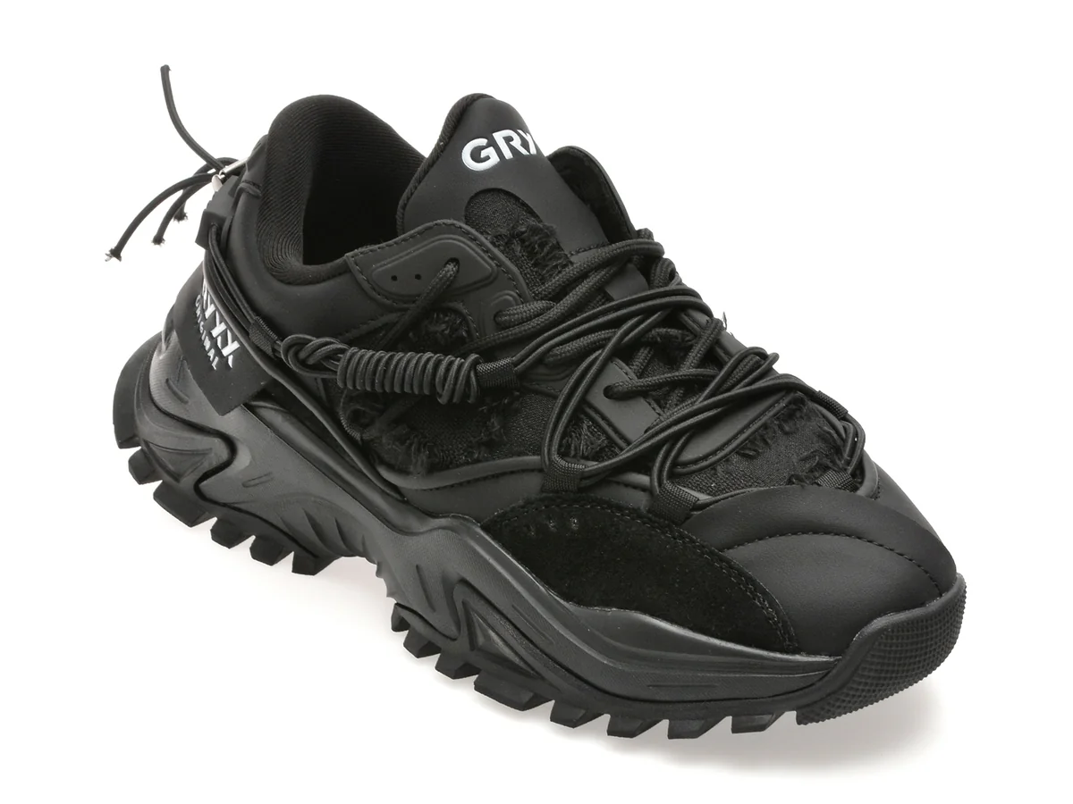 Pantofi Sport Gryxx Negri, 82691, Din Material Textil Și Piele Naturală