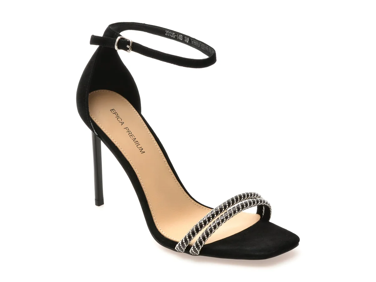 Sandale Elegante Epica Premium Negre, 20136, Din Piele Naturala