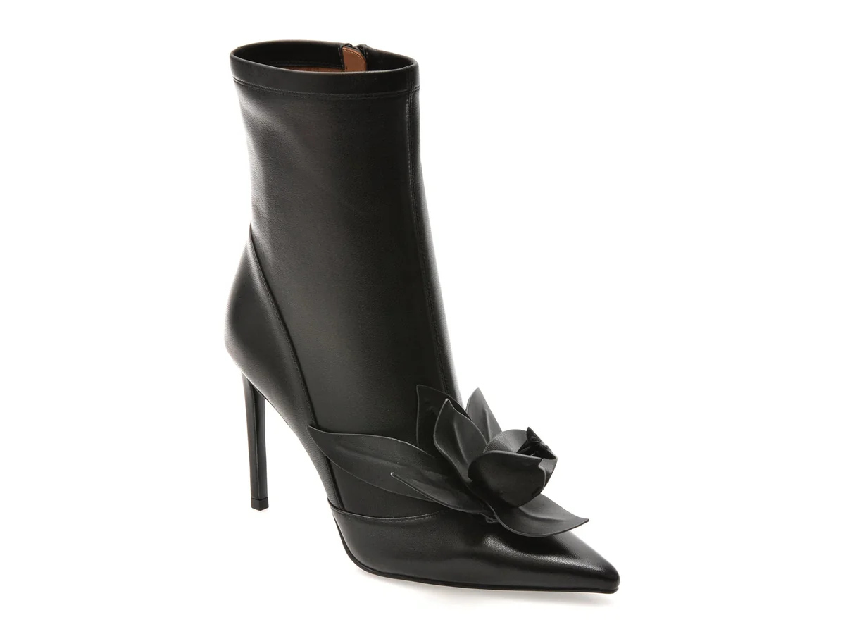 Botine Elegante Epica Premium Negre, 24122S, Din Piele Naturală