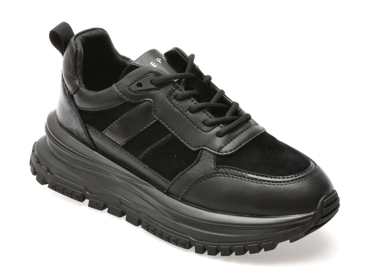 Pantofi Sport Epica Negri, QS319, Din Piele Naturala
