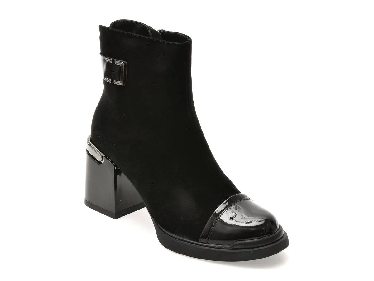 Botine Flavia Passini Negre, 3013, Din Piele Întoarsă