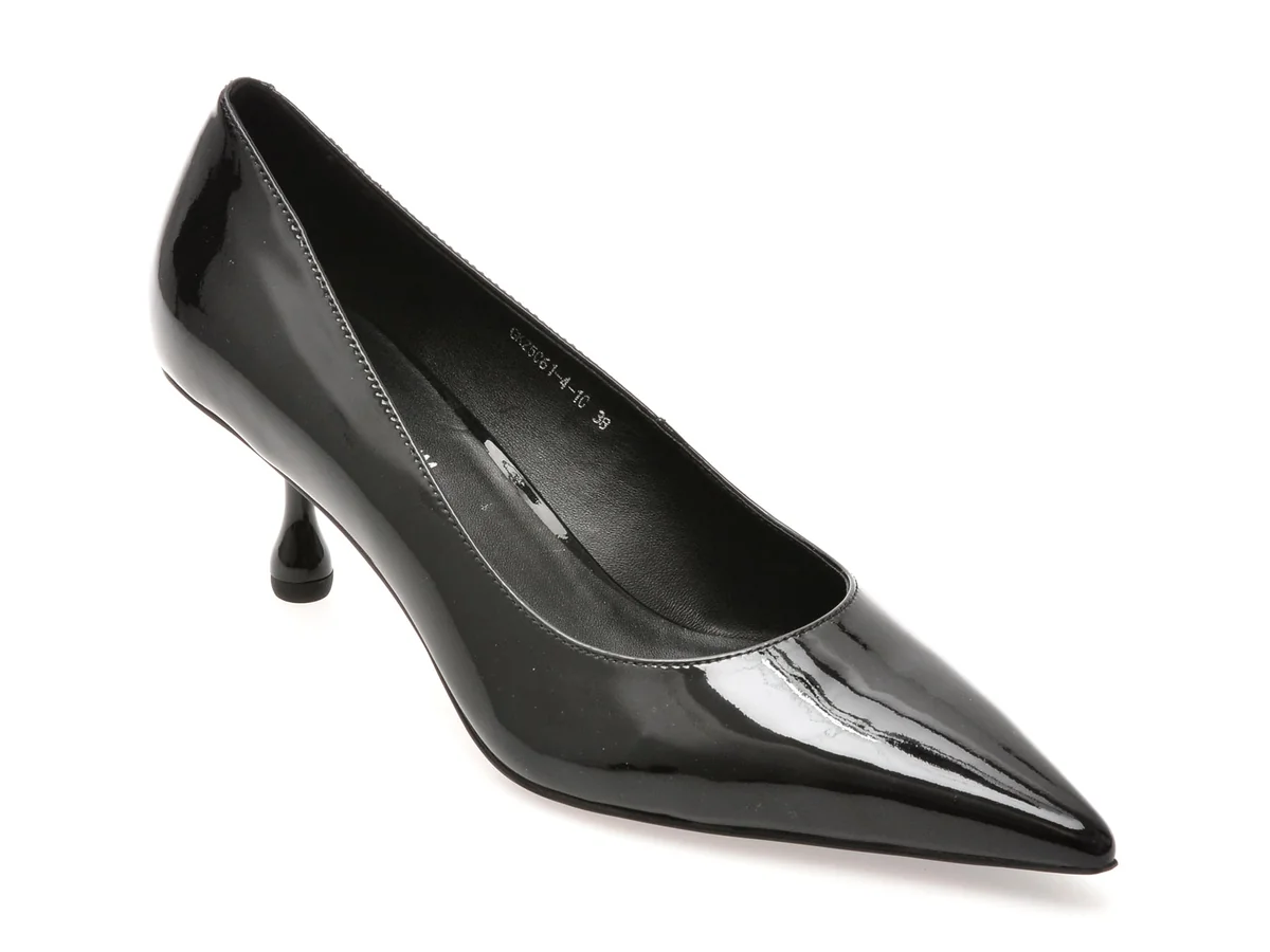 Pantofi Eleganti Epica Premium Negri, 25061, Din Piele Naturala Lăcuită