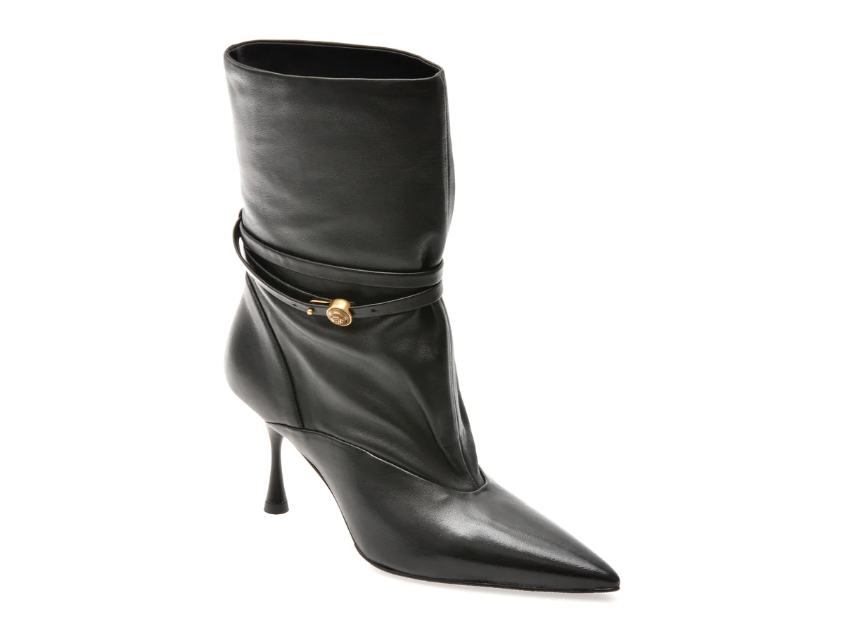 Botine Elegante Epica Premium Negre, 01373TB, Din Piele Naturală