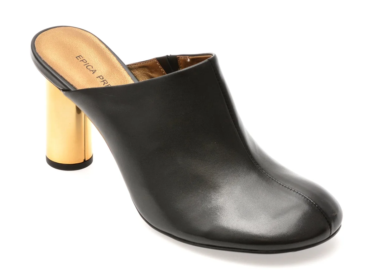 Papuci Epica Premium Negri, 869, Din Piele Naturala