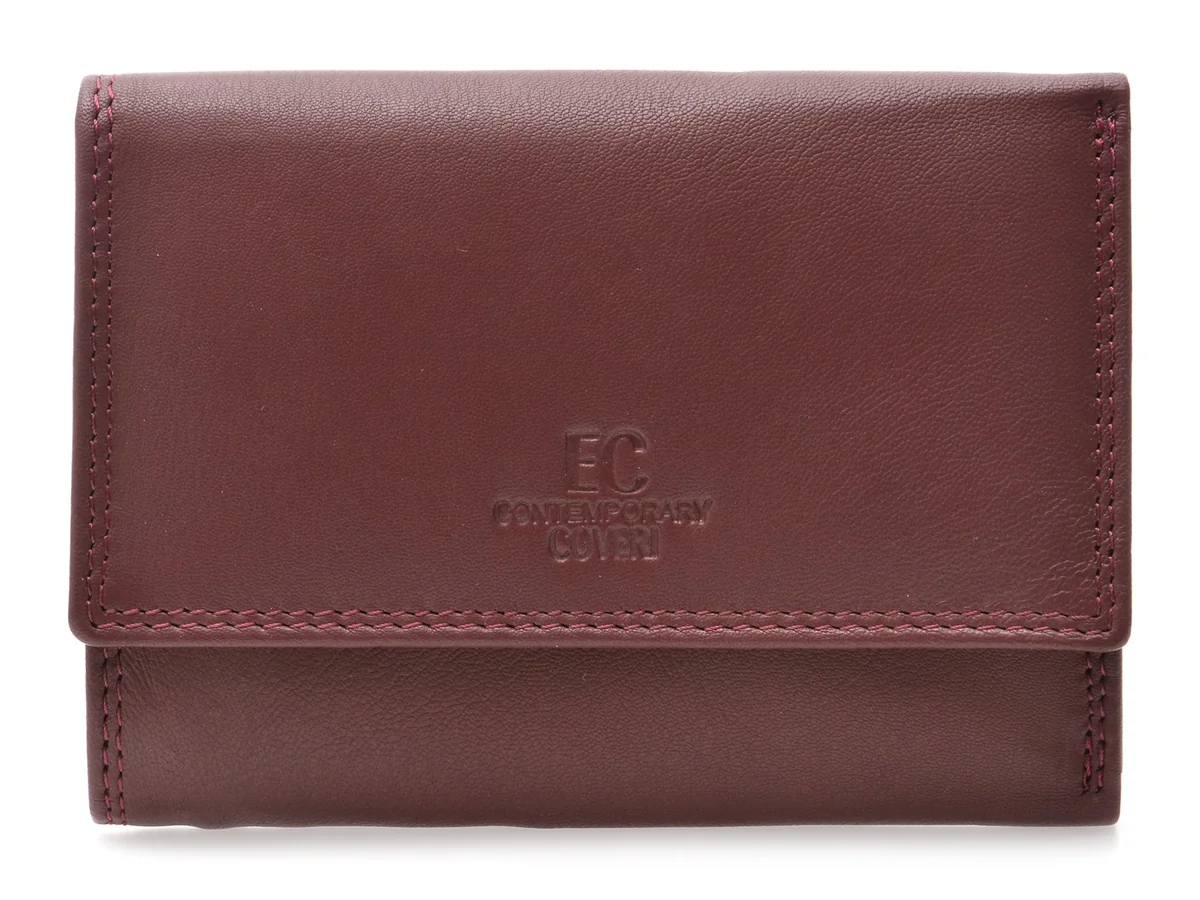 Portofel Coveri Visiniu, Ec70331, Din Piele Naturala