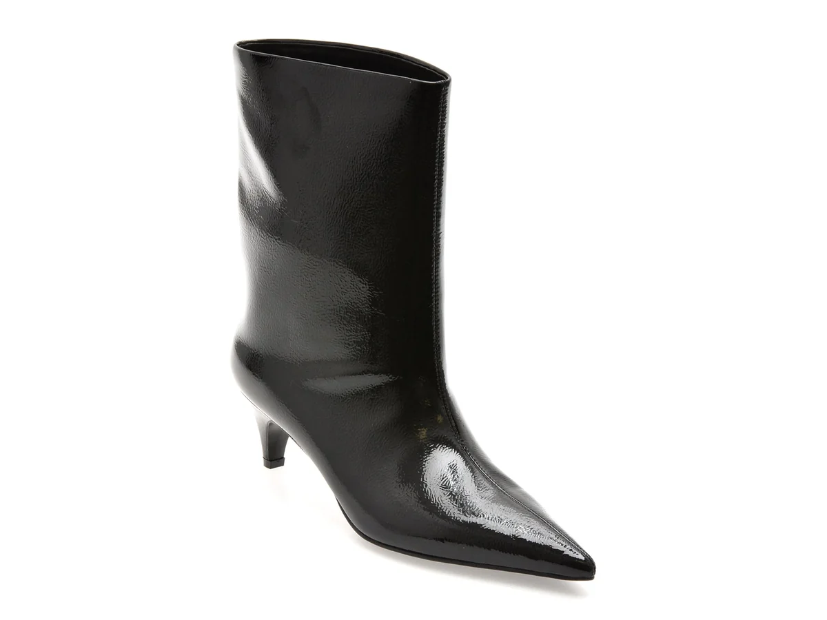 Botine Elegante Epica Premium Negre, 81R, Din Piele Naturală Lăcuită
