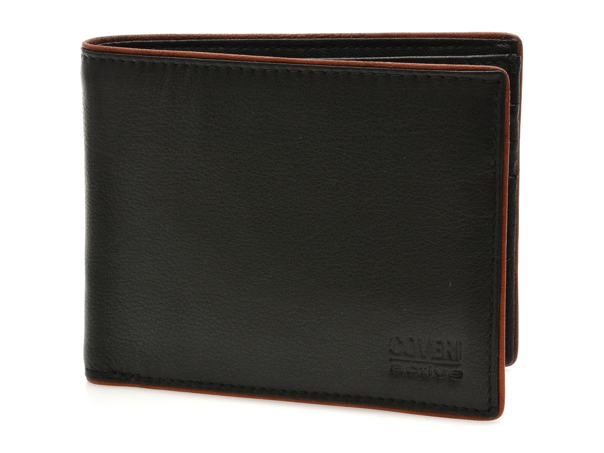 Portofel Coveri Negru, C1121, Din Piele Naturală