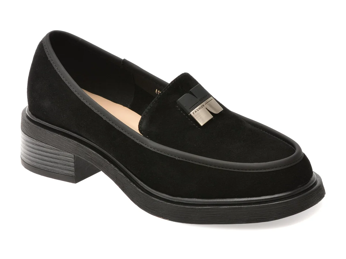 Mocasini Flavia Passini Negri, A1227, Din Piele Intoarsa