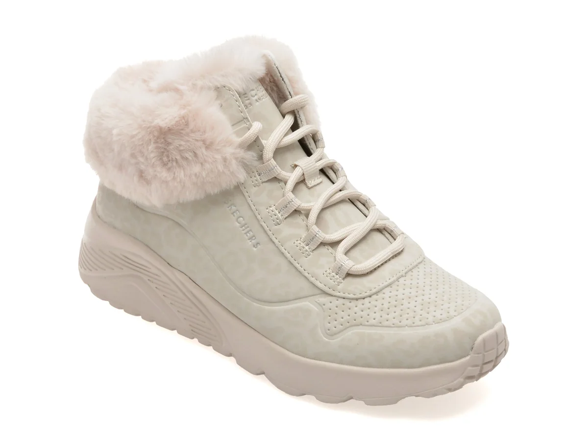 Ghete Skechers Albe, Uno Lite, Din Piele Ecologică