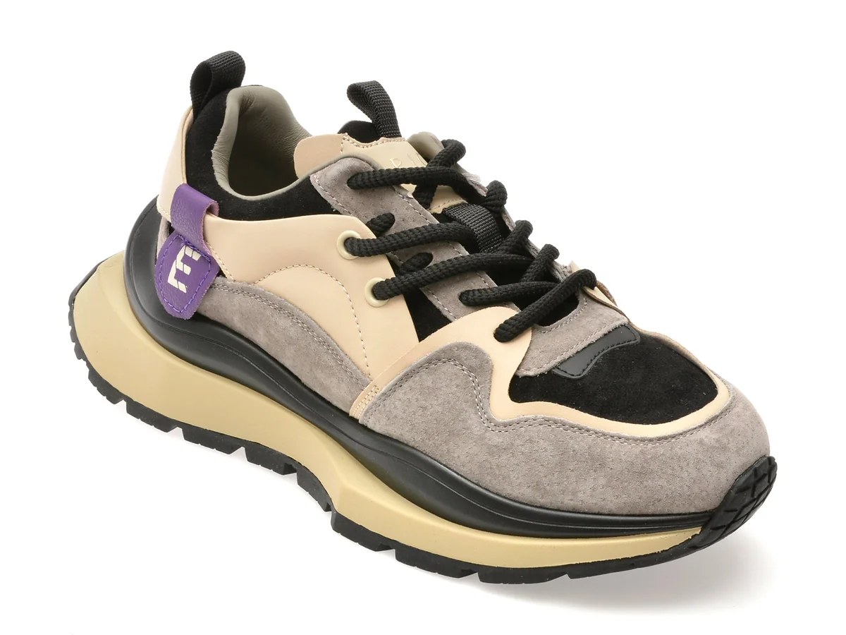 Pantofi Sport Epica Negri, 2086, Din Material Textil Și Piele Naturală