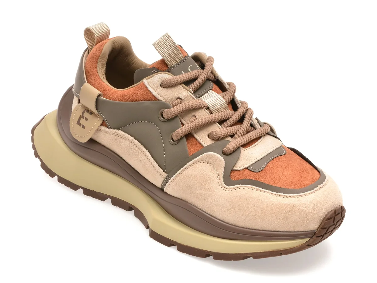 Pantofi Sport Epica Bej, 2086, Din Material Textil Si Piele Naturala