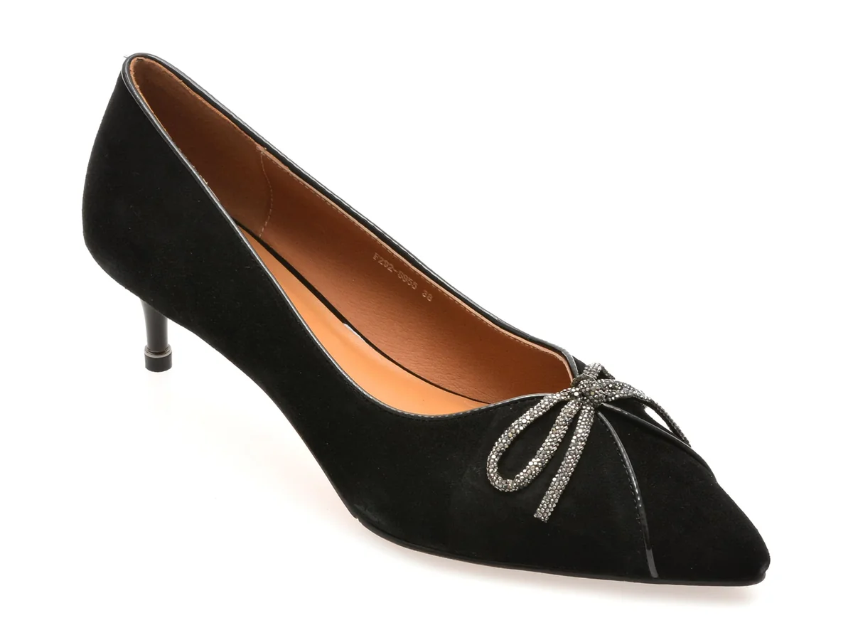 Pantofi Eleganți Epica Negri, F292, Din Piele Întoarsă