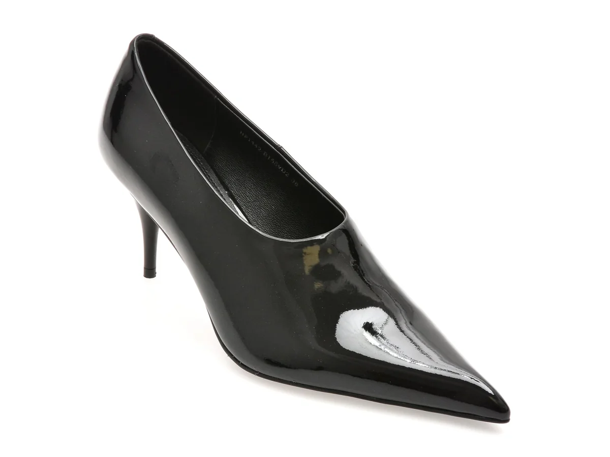 Pantofi Eleganti Epica Premium Negri, HF1442, Din Piele Naturala Lăcuită