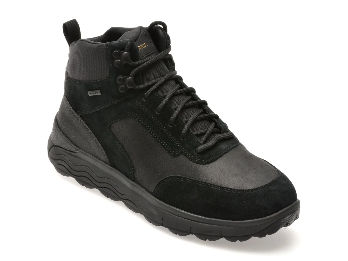 Ghete Geox Negre, U46FDC, Din Piele Naturala