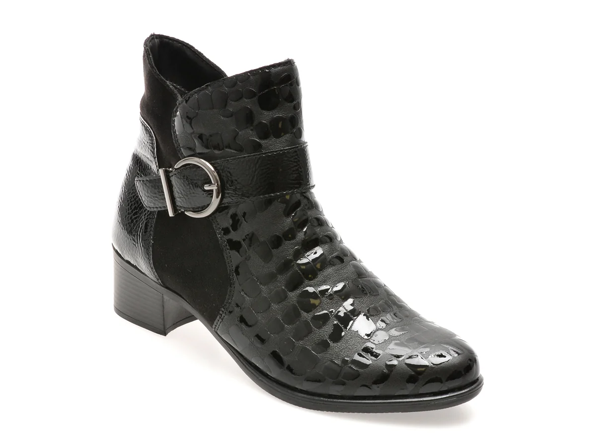 Ghete Remonte Negre, R5188, Din Piele Naturală